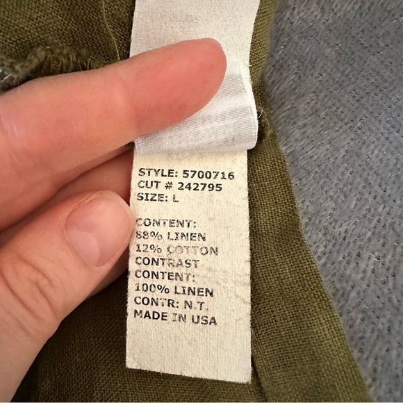 Cut Loose Linen Blend Mixed Media Lagenlook Army Green Midi Dress Size L - Picture 12 of 13